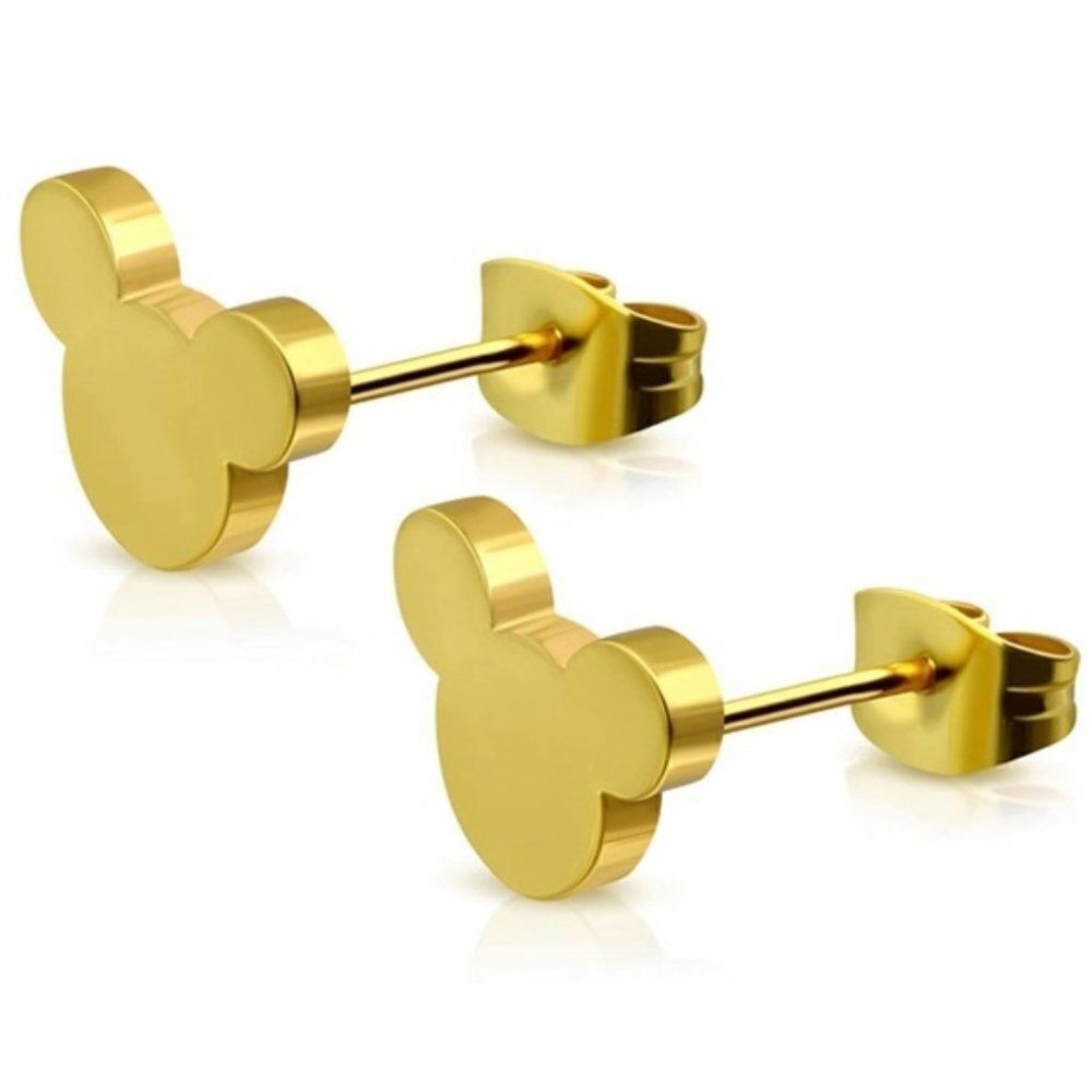 Yellow Gold 316L Stainless Steel Mickey Mouse Silhouette Post Back Stud Earrings